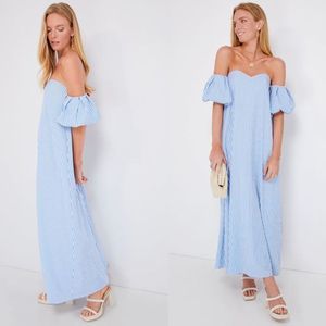 NEW Tuckernuck Pomander Place Dress Kenner Off Shoulder Stripe Blue White Size S